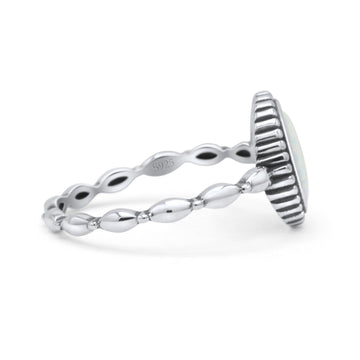 Oval Thumb Ring Oxidized Statement Fashion Ring Band Lab Created White Opal 925 Sterling Silver